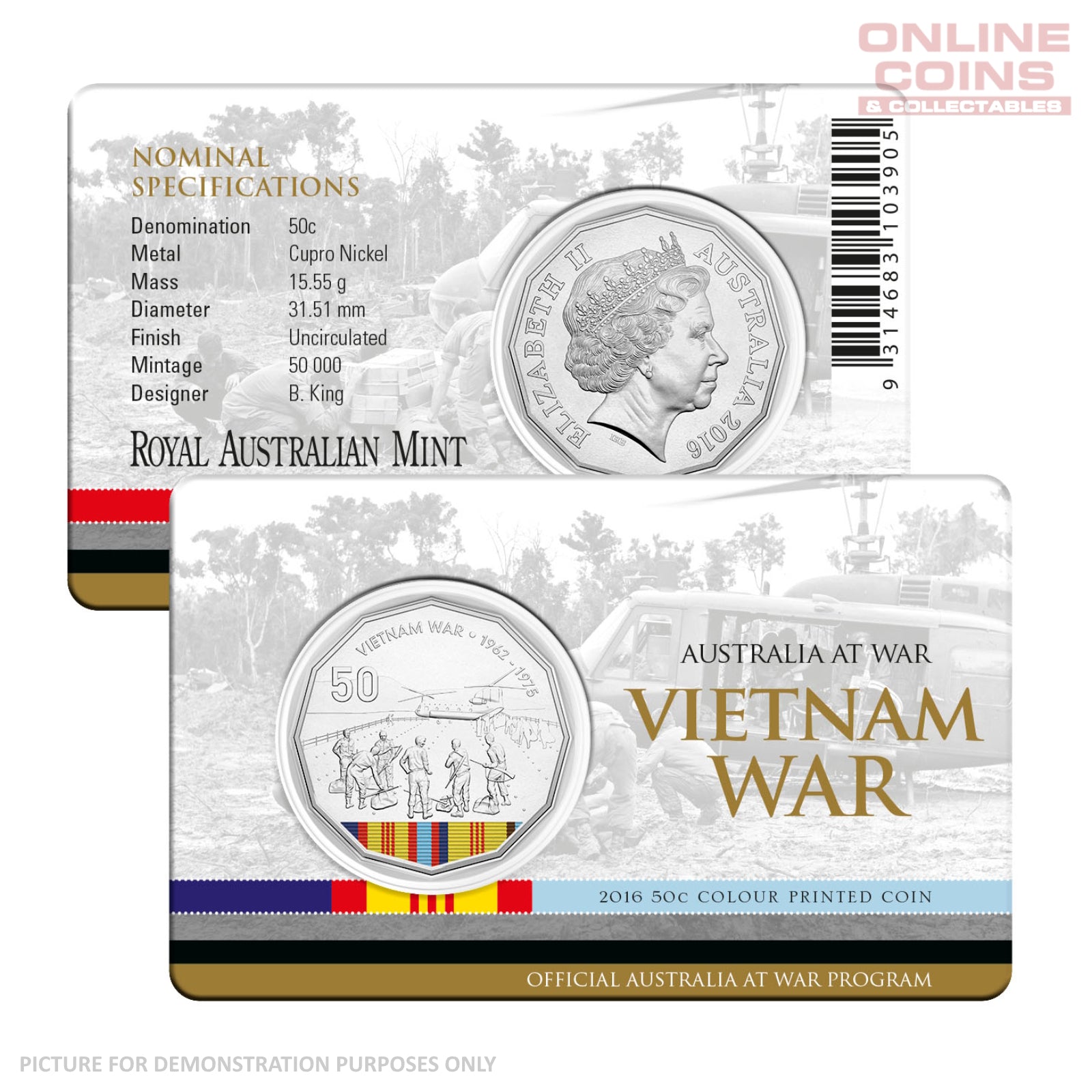2016 50c Uncirculated Carded Coin - Vietnam War